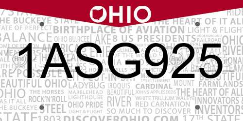 1ASG925 Ohio License Plate
