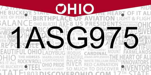 1ASG975 Ohio License Plate