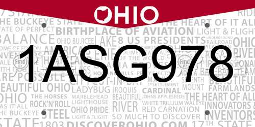 1ASG978 Ohio License Plate