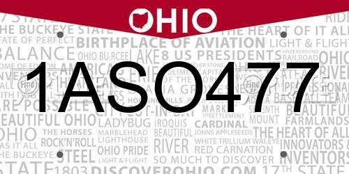 1ASO477 Ohio License Plate