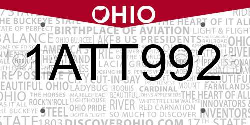 1ATT992 Ohio License Plate