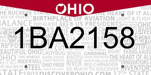 1BA2158 Ohio License Plate