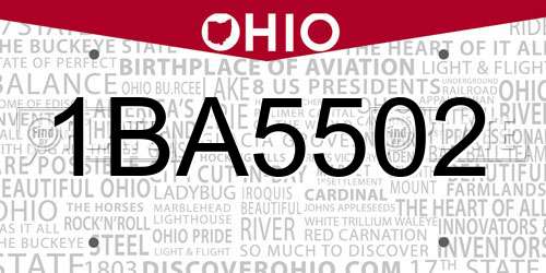 1BA5502 Ohio License Plate