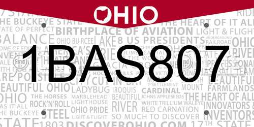 1BAS807 Ohio License Plate
