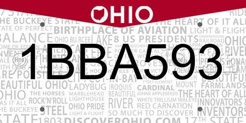 1BBA593 Ohio License Plate