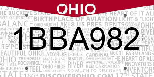 1BBA982 Ohio License Plate