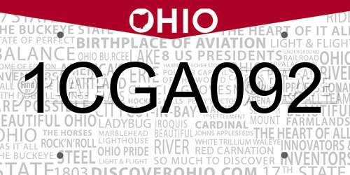 1CGA092 Ohio License Plate