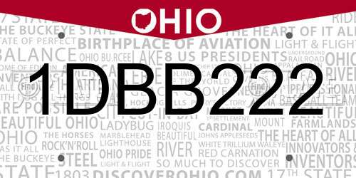 1DBB222 Ohio License Plate