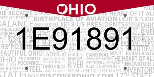 1E91891 Ohio License Plate
