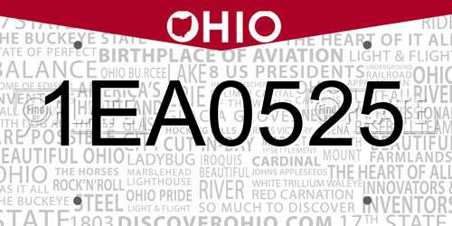 1EA0525 Ohio License Plate