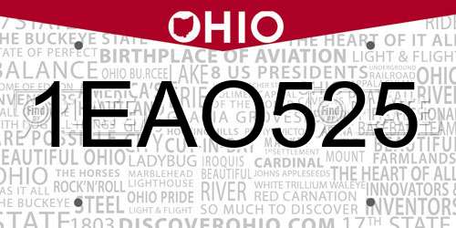 1EAO525 Ohio License Plate