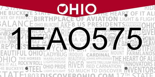 1EAO575 Ohio License Plate