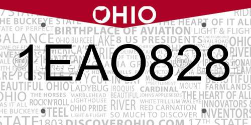 1EAO828 Ohio License Plate