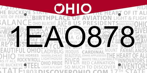 1EAO878 Ohio License Plate