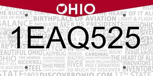 1EAQ525 Ohio License Plate