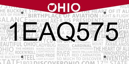 1EAQ575 Ohio License Plate