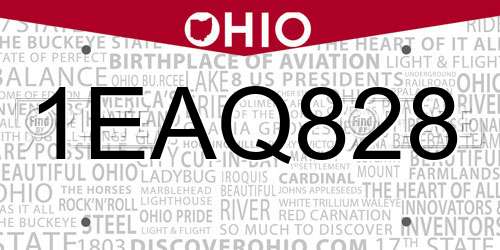 1EAQ828 Ohio License Plate