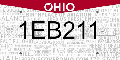 1EB211 Ohio License Plate