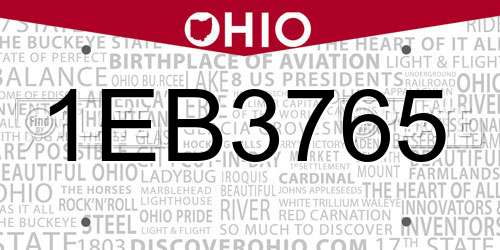 1EB3765 Ohio License Plate