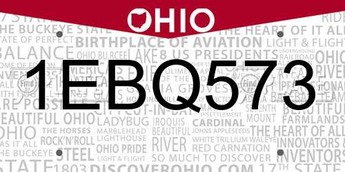 1EBQ573 Ohio License Plate