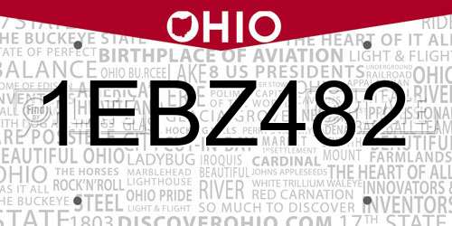 1EBZ482 Ohio License Plate