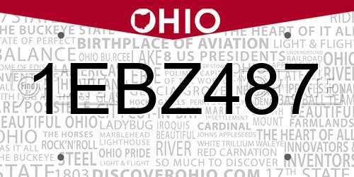1EBZ487 Ohio License Plate