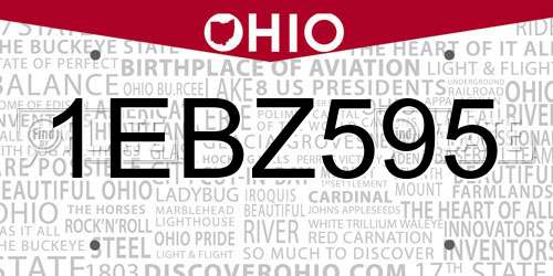 1EBZ595 Ohio License Plate