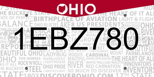 1EBZ780 Ohio License Plate