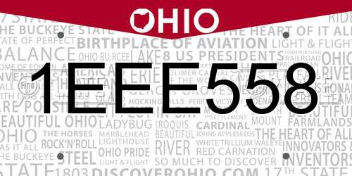 1EEE558 Ohio License Plate