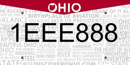 1EEE888 Ohio License Plate