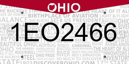 1EO2466 Ohio License Plate