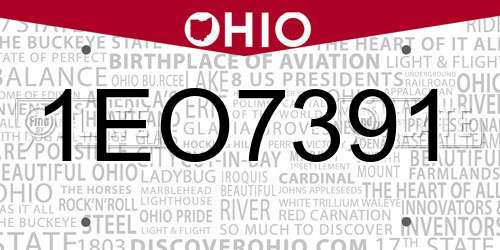 1EO7391 Ohio License Plate