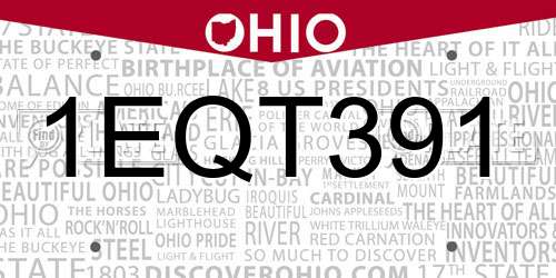 1EQT391 Ohio License Plate