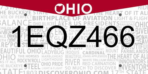 1EQZ466 Ohio License Plate