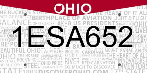 1ESA652 Ohio License Plate