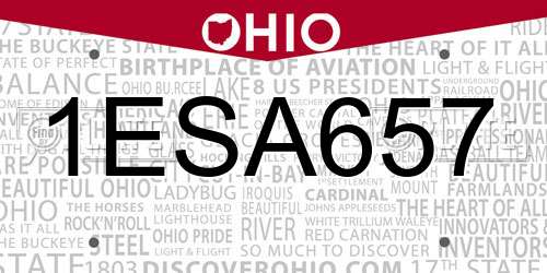 1ESA657 Ohio License Plate