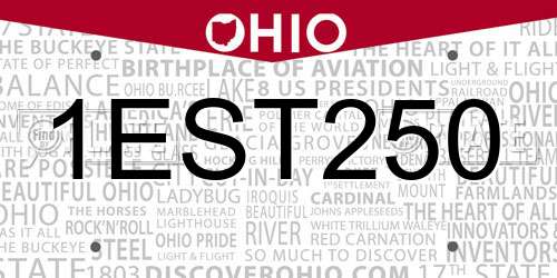 1EST250 Ohio License Plate