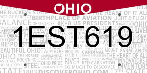 1EST619 Ohio License Plate