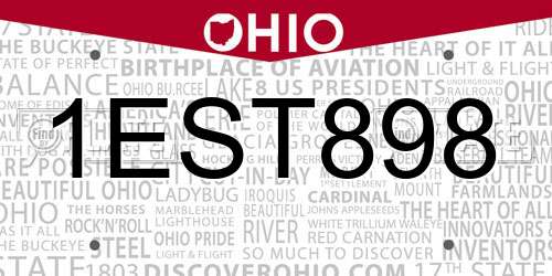 1EST898 Ohio License Plate