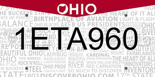 1ETA960 Ohio License Plate