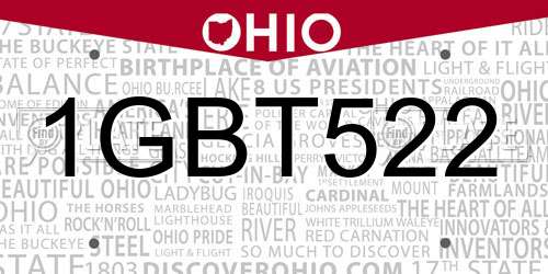 1GBT522 Ohio License Plate