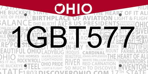 1GBT577 Ohio License Plate
