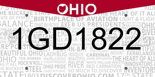 1GD1822 Ohio License Plate