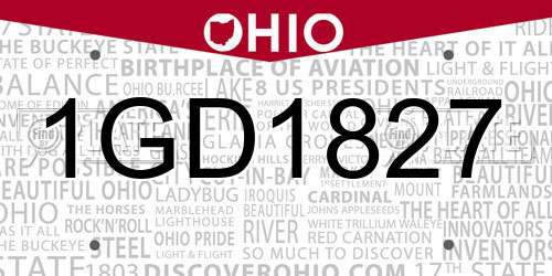1GD1827 Ohio License Plate
