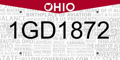1GD1872 Ohio License Plate