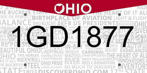 1GD1877 Ohio License Plate