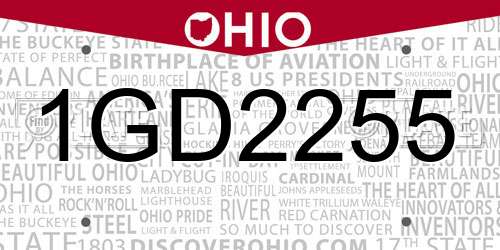 1GD2255 Ohio License Plate