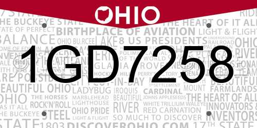 1GD7258 Ohio License Plate