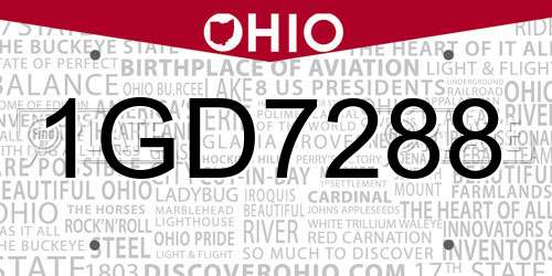 1GD7288 Ohio License Plate