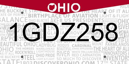 1GDZ258 Ohio License Plate